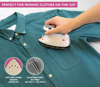 Needle and Bear Mini Steam Iron with Hard Travel Case (Pink Case)