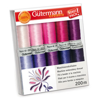 Gutermann Rayon 40 Berry Blossom Machine Embroidery Thread Set 10 x 200m