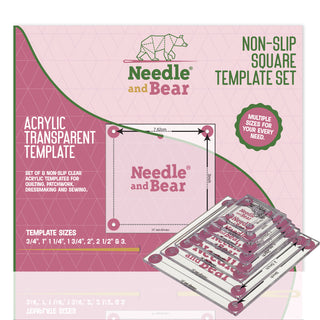 Needle and Bear Square Quilting Templates - Set of 8 (3/4 inch - 3 inches)
