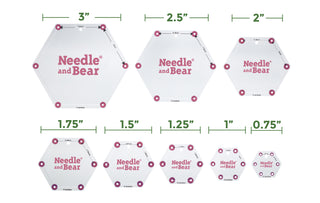 Needle and Bear Hexagon Quilting Templates - Set of 8 (3/4 inch - 3 inches)