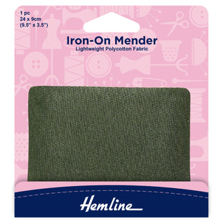 Hemline Polycotton Patch Iron-On Mender 24cm x 9cm - Khaki