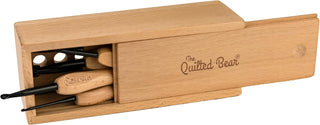 The Quilted Bear 9 Piece Beech Wood Crochet Hooks Set with Box (Wooden Display Box Included)