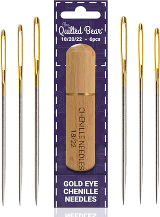 The Quilted Bear Gold Eye Chenille Sewing Needles with Wooden Case (18/20/22)