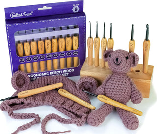 The Quilted Bear 9 Piece Beech Wood Crochet Hooks Set (2mm-6mm)