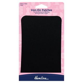 Hemline Iron-On Cotton Twill Patches 10cm x 15cm - Black