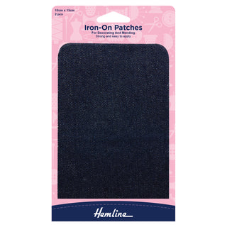 Hemline Iron-On Cotton Twill Patches 10cm x 15cm - Denim