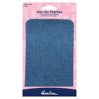 Hemline Iron-On Cotton Twill Patches 10cm x 15cm - Light Denim