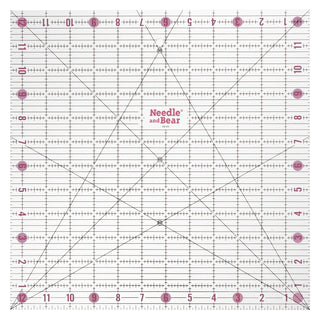 Needle and Bear 12.5" x 12.5" Non-Slip Acrylic Quilting Ruler