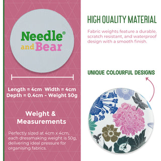 Needle and Bear Pattern Weights for Dressmaking & Sewing (Kate Heiss - Floral)