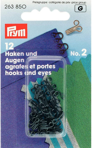 Prym Black Spring Hooks and Eyes - Size 2 - 12 Pieces