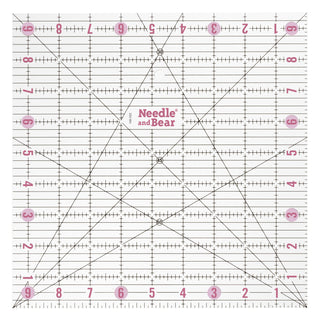 Needle and Bear 9.5" x 9.5" Non-Slip Acrylic Quilting Ruler