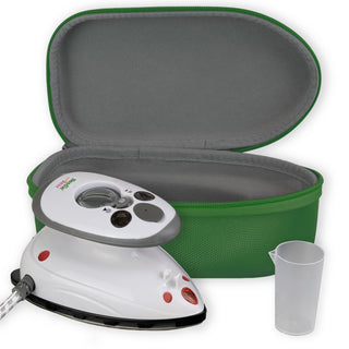 Needle and Bear Mini Steam Iron with Hard Travel Case (Green Case)